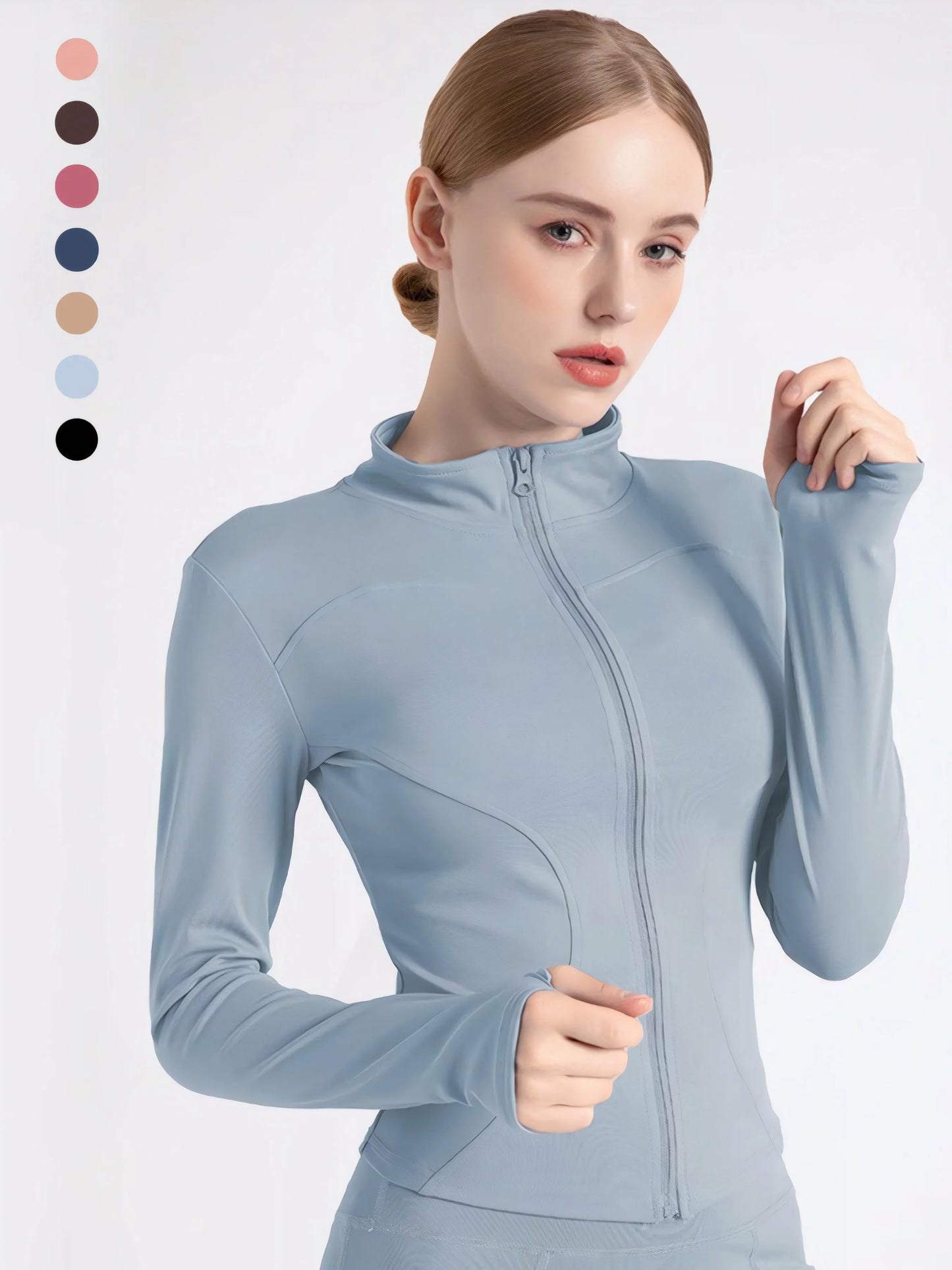 High Quality Waist Slimming Training Tops Women's Tight Stand Collar Full Zipper long Sleeves Fitness Running Yoga shirts