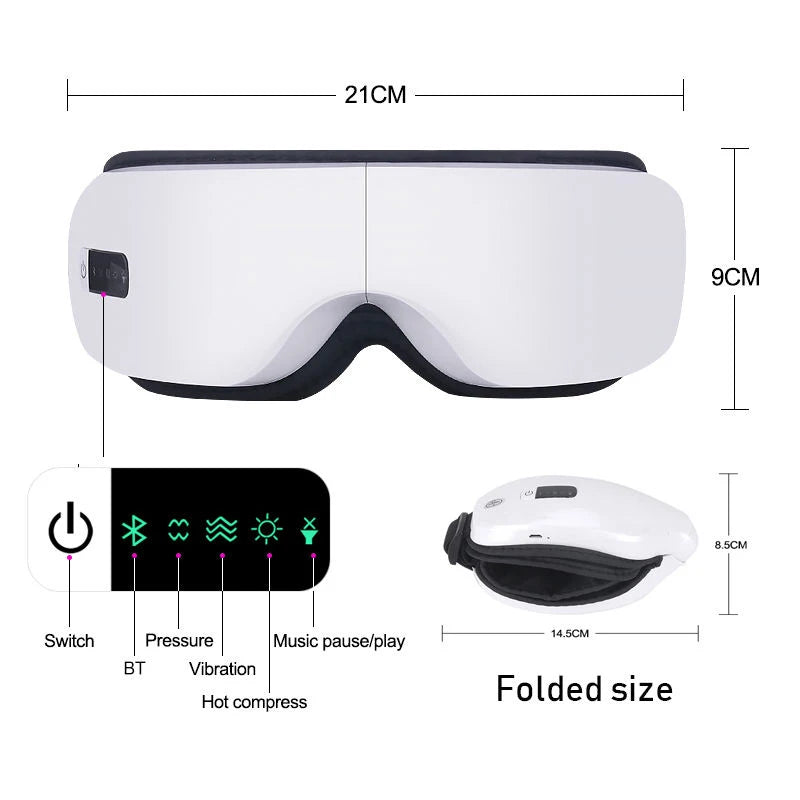 3D Bluetooth Eye Massage Equipment 180 Degree Foldable and Portable Eye Massager with Heat Electric Eye Massager